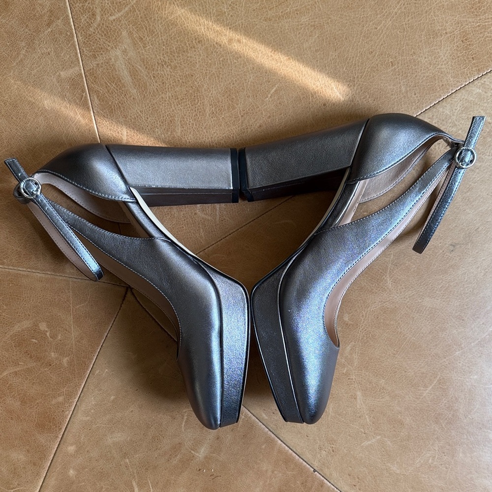 Cole Haan Metallic Pewter Platform Ankle-Strap Pumps